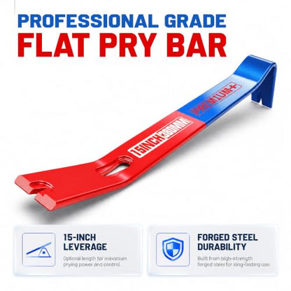 15 Inch Heavy Duty Flat Pry Bar, Durable Crowbar with 3 Nail Puller Slots, Sturdy Claw Bar, Steel Nail Puller Tool for Woodworking, Automotive Repair, Demolition and DIY - size: 15inch