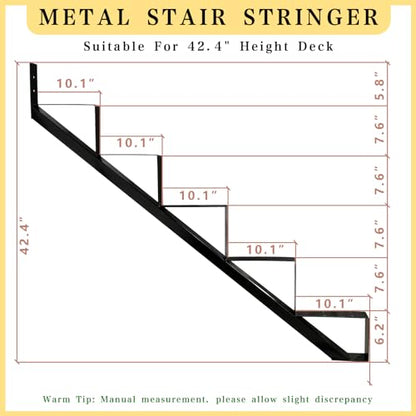 5 Step Metal Stair Step Steel Riser Stringers for 42.4" Height Deck, 2Packs - size: 5 Steps