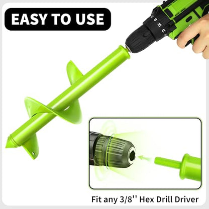 TCBWFY 4"x12" Auger Drill Bit for Planting and Digging Holes, Garden Plant Flower Bulb Rapid Bulb Planter Earth Auger Bit Post or Umbrella Hole Digger for 3/8" Hex Drive Drill - size: 4"x12"-Green