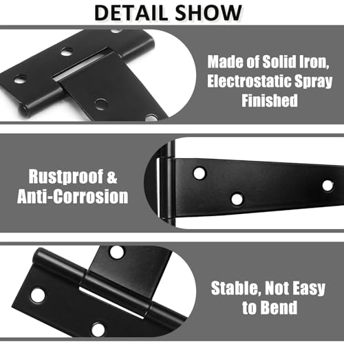 Murtenze Heavy Duty T-Strap Hinge, Black, 8 Inch, 6 pcs - color: Black, size: 8 Inch - 6Pack