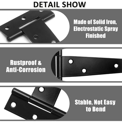 Murtenze Heavy Duty T-Strap Hinge, Black, 8 Inch, 6 pcs - color: Black, size: 8 Inch - 6Pack