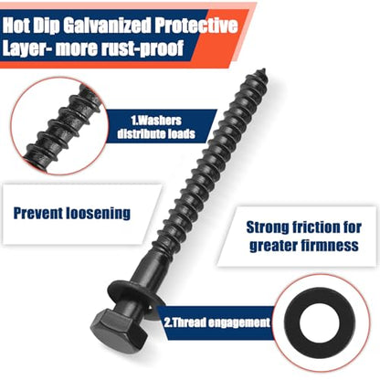 Tandefio 50 Pack 1/2''X 5'' Lag Bolts Screw with Washer Galvanized, Black - size: 1/2''x 5''