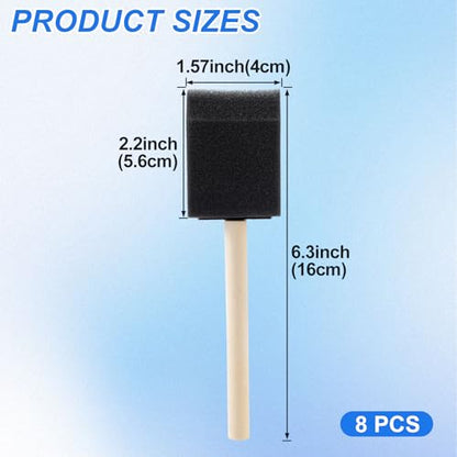 SmallCat 8 PCS Foam Paint Brushes, 1.5 Inch Foam Sponge Brushes for Varnishes, Reusable Sponge Brushes with Wood Handles for Painting, Staining, and DIY Crafts - Black - size: 8 PCS, 1.5 Inch