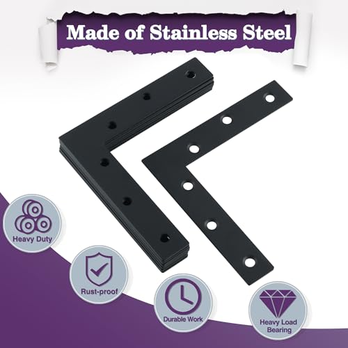 Alise L Flat Brackets for Wood,Corner Bracket Mending Plate,Black,4Pcs - size: 120x120mm(4Pcs), style: Black