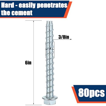 Tandefio 40 Pack 3/8 x 6 Concrete Anchors and Screw Kits Galvanized - size: 3/8" X 6"