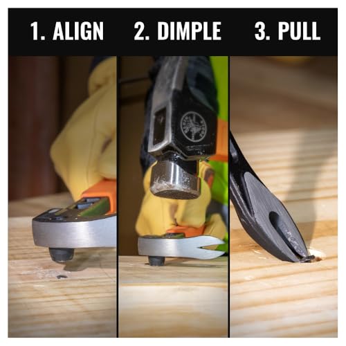 Klein Tools 66091 Nail Puller with Integrated Dimpler, Heavy-Duty Carbon Steel Cats Paw Pry Bar, 8-Inch - size: 8-Inch