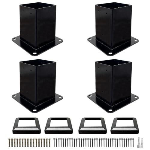 4 Pack 4x4 Post Base with Decorative Cover, Iron Post Base - size: 8-Pc Kit: 4P Base+4P Base Cover