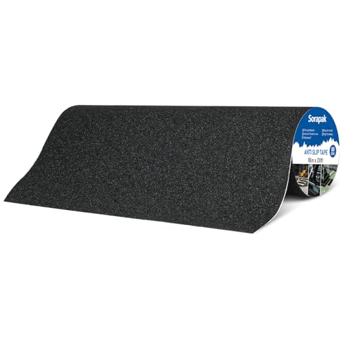 Extra Wide 18in x 20ft Black Anti Slip Tape, 80 Grit Waterproof Non Skid Grip Tape Roll for Ramps, Decks, Boat Decks, Warehouse Floors, Garages, Indoor & Outdoor Use - size: 18'' x 20 FT