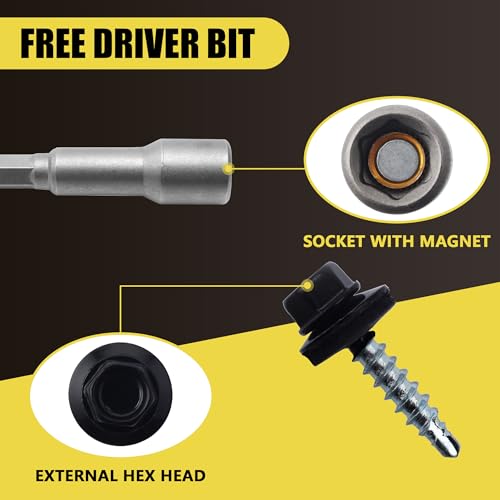 JEGONFRI 300PCS #10 x 1 Black Hex Head Self-Drilling Metal Roofing Screws - color: Black, size: 1 in