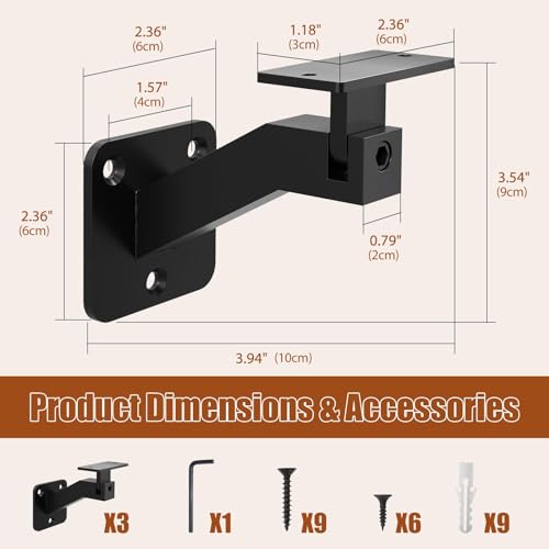 Adjustable Handrail Brackets, 3 Pack Black Swivel Hand Rail Brackets - style: T304 - 3 Pack