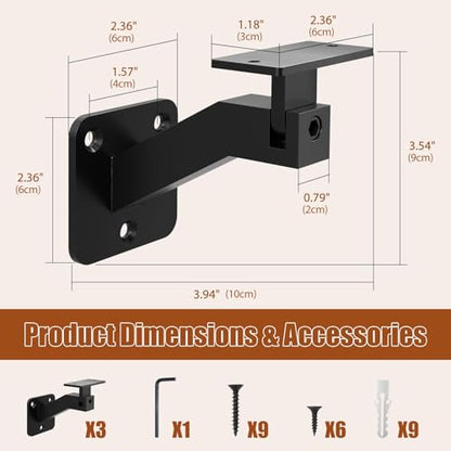 Adjustable Handrail Brackets, 3 Pack Black Swivel Hand Rail Brackets - style: T304 - 3 Pack