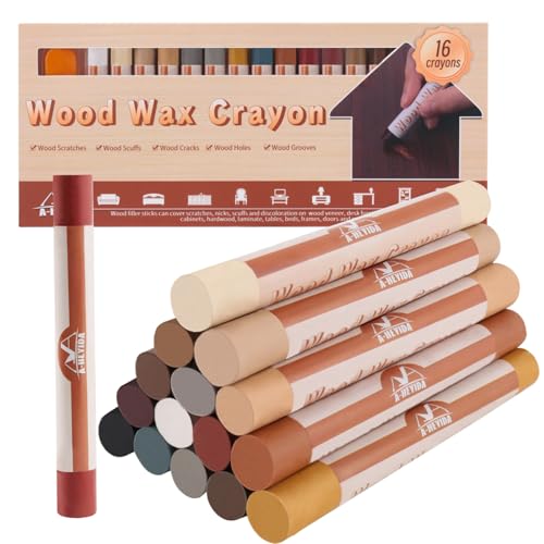 Wood Filler Sticks - 16 Colors Wood Repair Wax Crayons, Furniture Scratch Wax Stick Pen for Repairing Scratches, Scuffs, Cracks, and Holes on Wooden Floor, Cabinet, Laminate, Hardwood