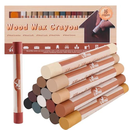 Wood Filler Sticks - 16 Colors Wood Repair Wax Crayons, Furniture Scratch Wax Stick Pen for Repairing Scratches, Scuffs, Cracks, and Holes on Wooden Floor, Cabinet, Laminate, Hardwood