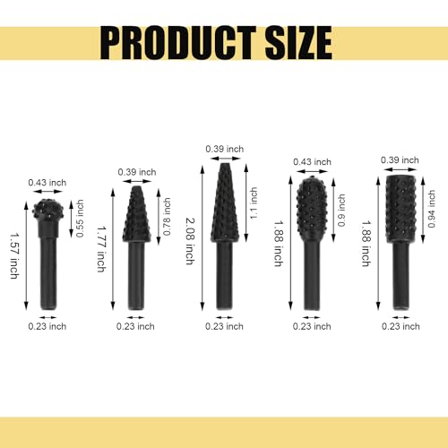 Rongon Rotary Drill Bits Set Wood Carving File Rasp Drill Bits（Black-5pcs) - color: Black-5pcs