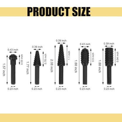 Rongon Rotary Drill Bits Set Wood Carving File Rasp Drill Bits（Black-5pcs) - color: Black-5pcs