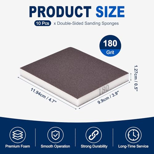 10Pcs 180Grit Double-Sided Sanding Sponges, Washable & Reusable - size: 180Grit