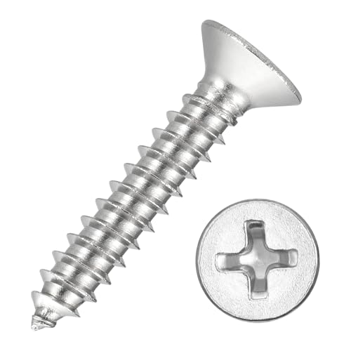 25pcs Phillips Flat Wood Screw #10x1 316 Stainless Steel Silver - size: #10x1"