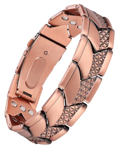 Feraco Pure Copper Magnetic Bracelet for Men,3X Strength Magnets Jewelry - color: Copper(Dual-Texture)