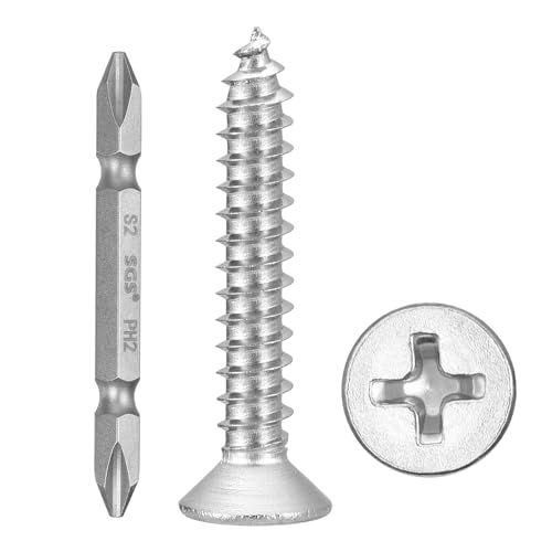 METALLIXITY 101Pcs #8x1 Countersunk Phillips Wood Screws Kit SS304 - color: Silver, size: #8x1"