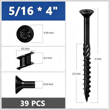 Wensilon 5/16 * 4" Black Deck Screws 39pcs 2lbs 8x100mm Lag Screws - color: Black, size: 5/16*4"