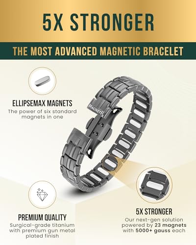 MagnetRX® EllipseMAX 5X Strength Magnetic Bracelets for Men (Gunmetal Gray) - color: Gunmetal Gray, size: 5X Strength - EllipseMAX (5,000 Gauss)