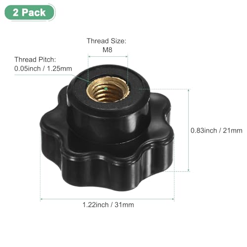 M METERXITY 2-Pack 7 Star Knobs, M8 Female Thread 31mm Seven-Pointed Head Blind Hole Clamping Grip Handles for Machinery/Electronic/Woodworking, Brass Screw-On Threaded Knob [Black] - size: M8x31mm