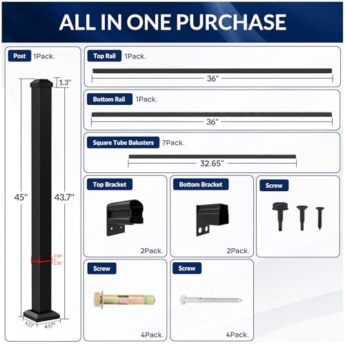 Egadis 42 in x 3 ft Modular Aluminum Porch and Deck Railing Kit, Black - color: Level 3ft - 1Pack