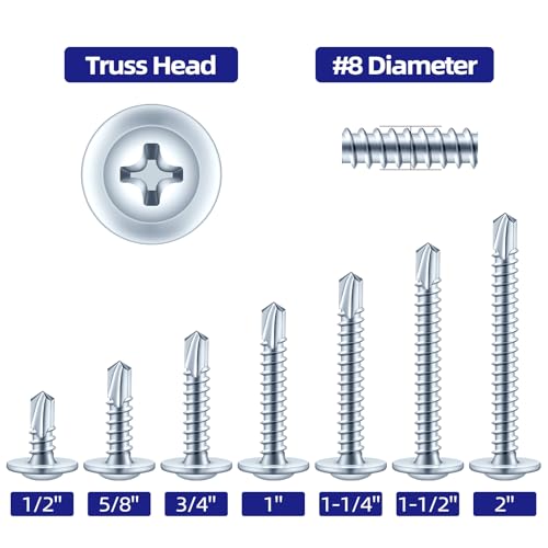 #8 x 1-1/2" Sheet Metal Screws, 150 PCS Etauwe Fast Self Tapping Screws for Metal, Phillips Modified Truss Head Self-Drilling Screws, Screwdriver Bit Included, Zinc-Plated - color: Zinc, size: #8 x 1-1/2"