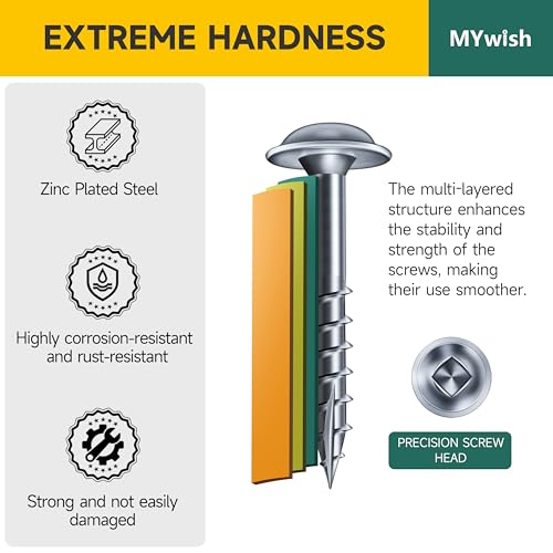 Mywish 600Pcs Pocket Hole Screws 1 Inch, Wood Screws #8 x 1 Washer Head Square Drive Self Tapping Pocket Screws, Zinc Plated, with 150MM Pocket Hole Drill Bit - color: Zinc-Plated, size: #8 x 1"