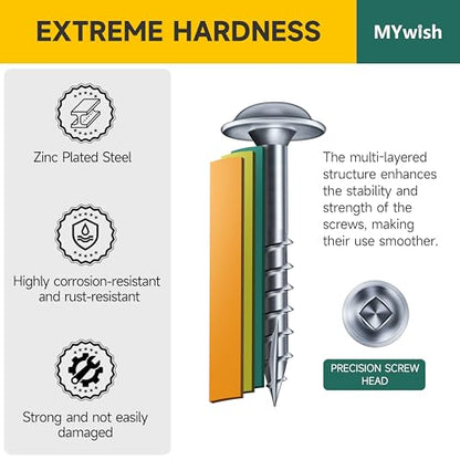 Mywish 600Pcs Pocket Hole Screws 1 Inch, Wood Screws #8 x 1 Washer Head Square Drive Self Tapping Pocket Screws, Zinc Plated, with 150MM Pocket Hole Drill Bit - color: Zinc-Plated, size: #8 x 1"