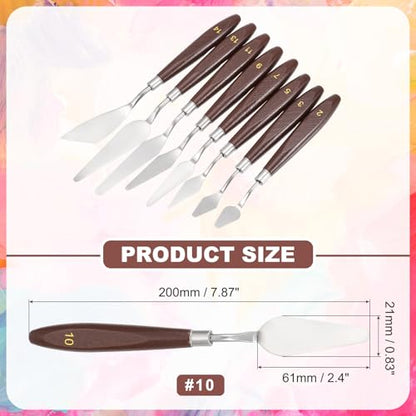 MECCANIXITY #10 Palette Knives 21mm Width Stainless Steel Spatula Painting Pallet Knife with Wood Handle for Oil Painting Acrylic Canvas Mixing Spreading - style: #10 + 21mm