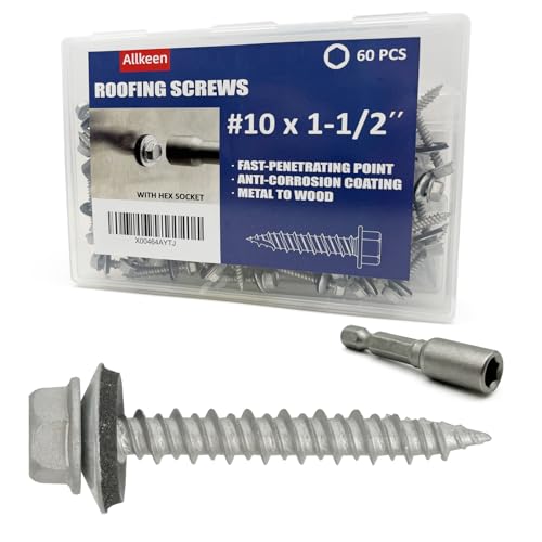 #10 x 1-1/2" Hex Head Sheet Metal Roof Screws, Rustpert Coating Metal to Wood siding Screws, 60 Pieces - size: #10x1-1/2''
