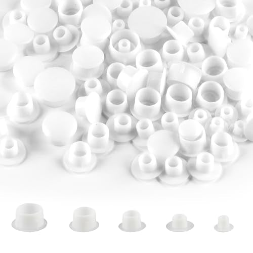 LOGJAM 300 Pcs 5 Size Plastic Hole Plugs Cover, 1/5" 1/4" 5/16" 3/8" 1/2" Round Hole Plug, Screw Caps for Furniture Cabinet