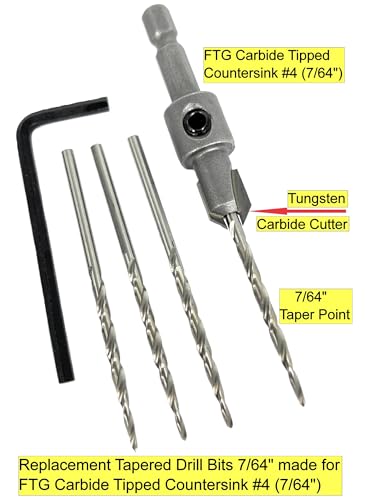 FTG USA 3 Pk #4 (7/64") HSS M2 Tapered Replacement Bits for TCT Countersink - size: #4 (7/64"), style: Standard Flute 3-Pack