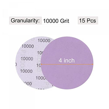 uxcell 15Pcs 4-Inch Purple Sanding Discs 10000 Grits Hook and Loop Professional Aluminum Oxide Sand Paper Wet Dry Polish for Wood Metal Paint Finishing - style: 10000 Grit