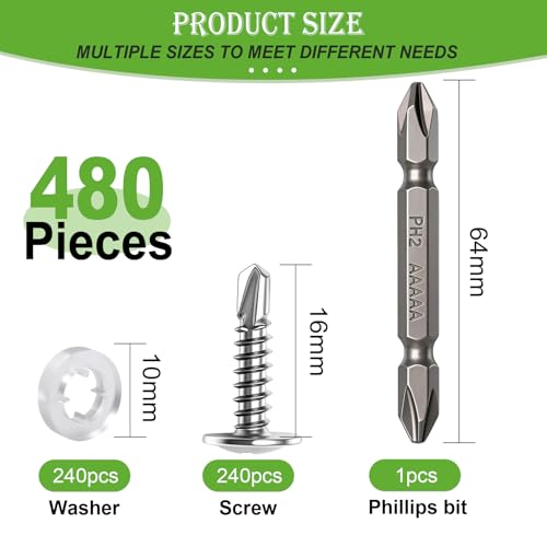mxuteuk 480PCS #8×5/8" Self Tapping Screws,410 Stainless Steel - size: SV #8×5/8"