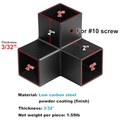 2 PCS 2" x 2" Square Tubing Connector, 3-Way Elbow Fitting