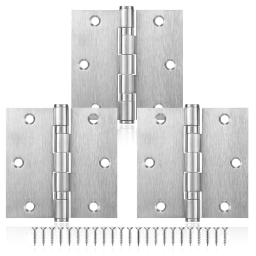 3 Pack Door Hinges 3.5 x 3.5 Inches, Heavy Duty Stainless Steel Ball Bearing Hinges with Screws, Non Removable Pin, Brushed Nickel, Smooth and Quiet - size: 3.5x3.5inch - 3 Pack
