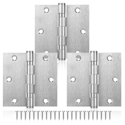 3 Pack Door Hinges 3.5 x 3.5 Inches, Heavy Duty Stainless Steel Ball Bearing Hinges with Screws, Non Removable Pin, Brushed Nickel, Smooth and Quiet - size: 3.5x3.5inch - 3 Pack
