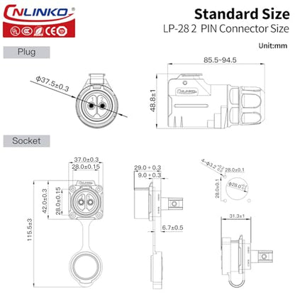 CNLINKO LP-28 2-Pin Waterproof Connector Secure Screw-in Design Circular Connector, IP68 Quick Plugging Aviation Connector, M28 Flange Socket with 4-Hole Panel (2-PIN Screwing) - size: 2-Pin Screw-Assembly, style: 4-Hole Socket Set