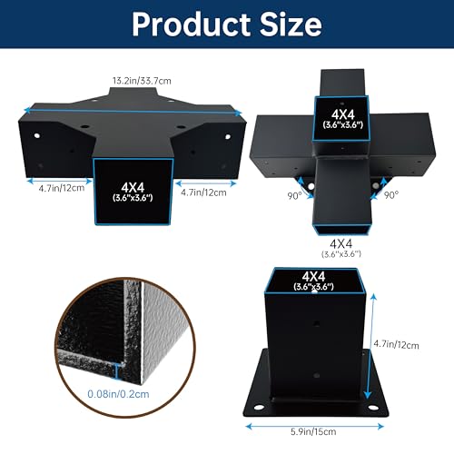 Pergola Bracket Kit 4x4, 1pcs 5-Way Corner Bracket and 1 Base, Used as The Middle Support of Large Awnings, for Connecting The Extended Pavilion Wood Beams of The Gazebo and Wood Stand Sheds - size: 4x4 Extension Middle 1pc + Base 1pc