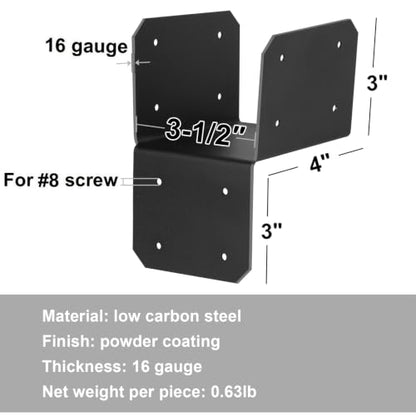 4 Pcs 4x4 Post Caps Tie Bracket for Pergola,Joist Anchor Connector,16 Gauge - size: 4x4