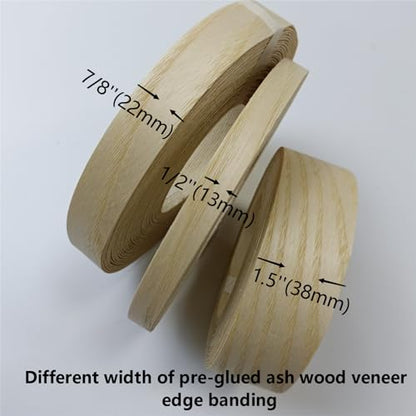 Ashwood Wood Veneer Edge Banding 7/8inch X 50ft -Preglued Iron On Veneer Edging-Plywood Backed with Hot Melt Adhesive Strip-Flexible Wood Tape for Furniture Cabinet Laminate