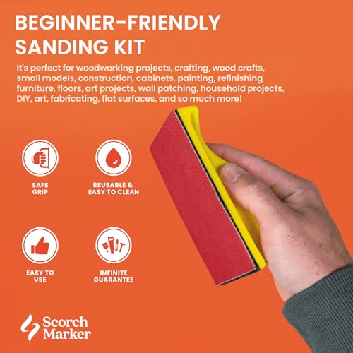 Scorch Marker Mesh Sanding Kit, Sander Block and 15 Sheets, 80 to 600 Grit