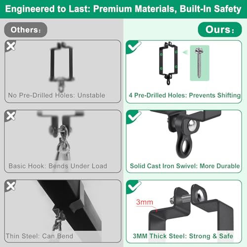 SELEWARE Heavy Duty Swing Hangers, Swing Set Accessories for 4x6 Wood Beam - color: A: Black-2 Pcs