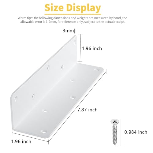 8" x 2" x 2" L Brackets Heavy Duty, Large Iron Corner Bracket Metal Joint, Thickness 3mm Including Screws, for Wooden Bookshelf Furniture Cabinet (White-4PCS) - size: 8" x 2" x 2" - 4pcs - White