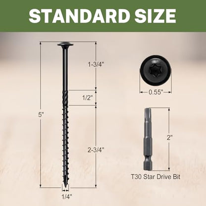 LIONMAX Lag Screws 5 Inch, Timber Screws #14 x 5, 50-PCS, Black - color: Black, size: #14 x 5"