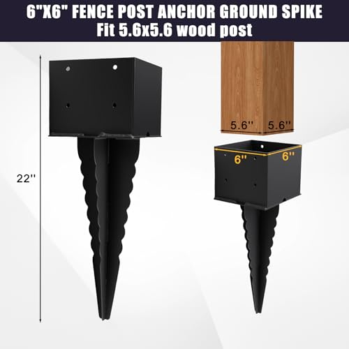 1Pcs 17" Fence Post Anchor Ground Spike|Black Powder-Coated| 6"x6" - size: 6"x 6"