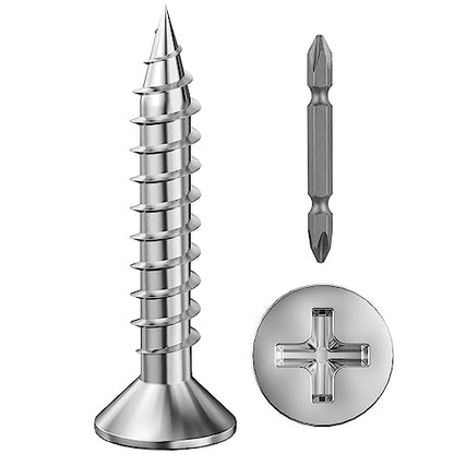 Wensilon (400Pcs) #6x1 Wood Screw Quick Metal Self Tapping Flat Head 304 Stainless Steel - color: Silver, size: #6x1