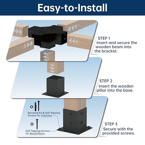 Pergola Bracket Kit 4x4, 1pcs 5-Way Corner Bracket and 1 Base, Used as The Middle Support of Large Awnings, for Connecting The Extended Pavilion Wood Beams of The Gazebo and Wood Stand Sheds - size: 4x4 Extension Middle 1pc + Base 1pc